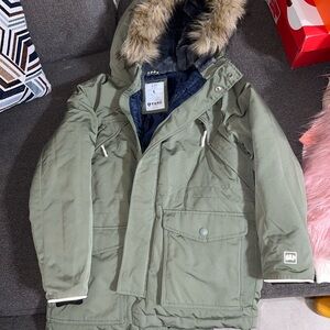 GAPkids Olive Puffer Coat with Fur Hood